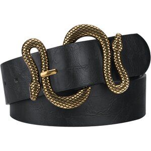 ⚡Vintage Gold Snake Belt for Women Faux Leather Fashion Belt for Jeans